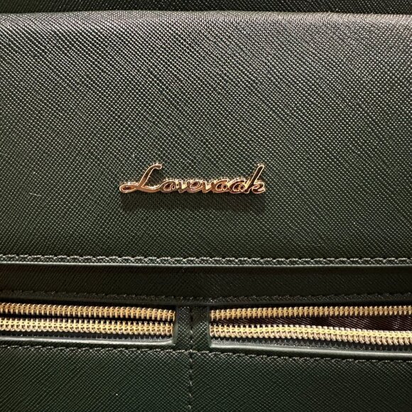 Lovenook Structured Work Tote Laptop Bag Green Saffiano Faux Leather Gold HW - Picture 2 of 7